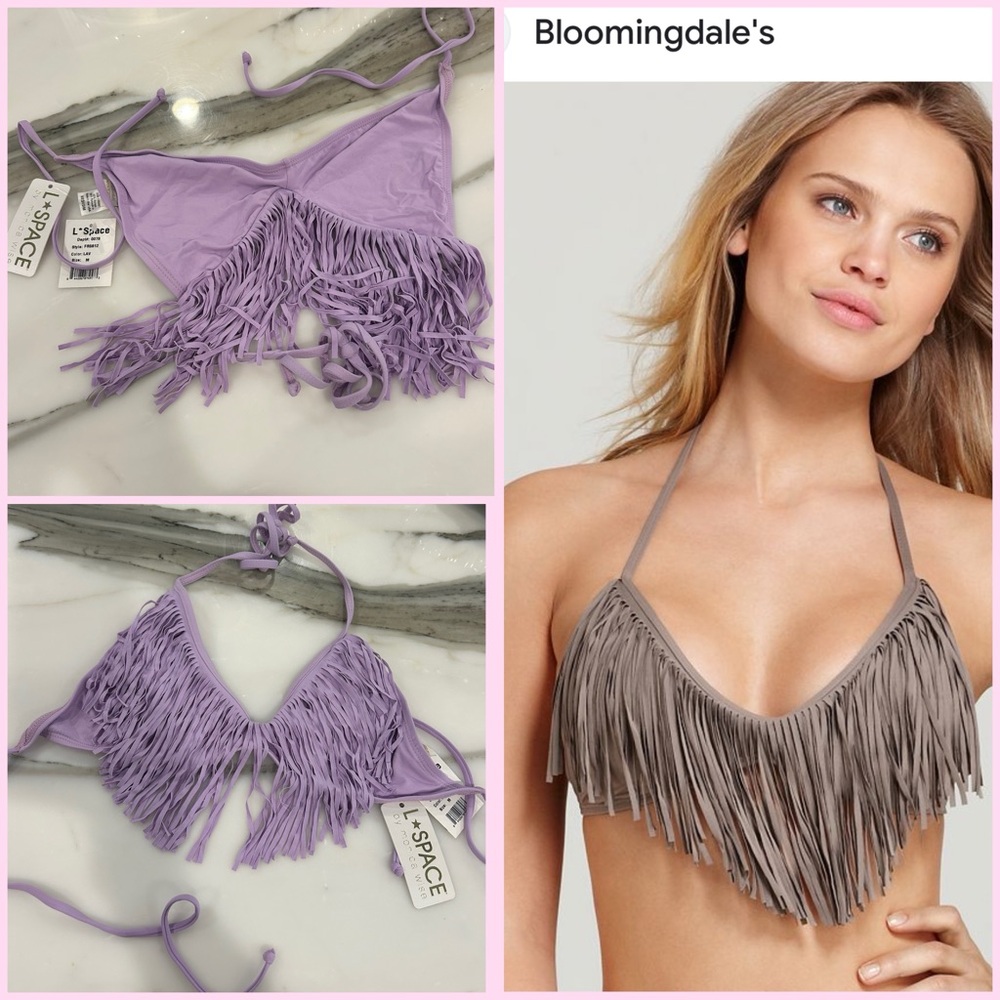 L Space Lavender Purple Fringe Versatile Bikini Top- M- NWT